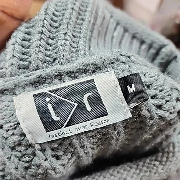 Instinct over Reason Shredded Turtle Neck Denim Sleeves  Sweater. Size Medium - Picture 9 of 13